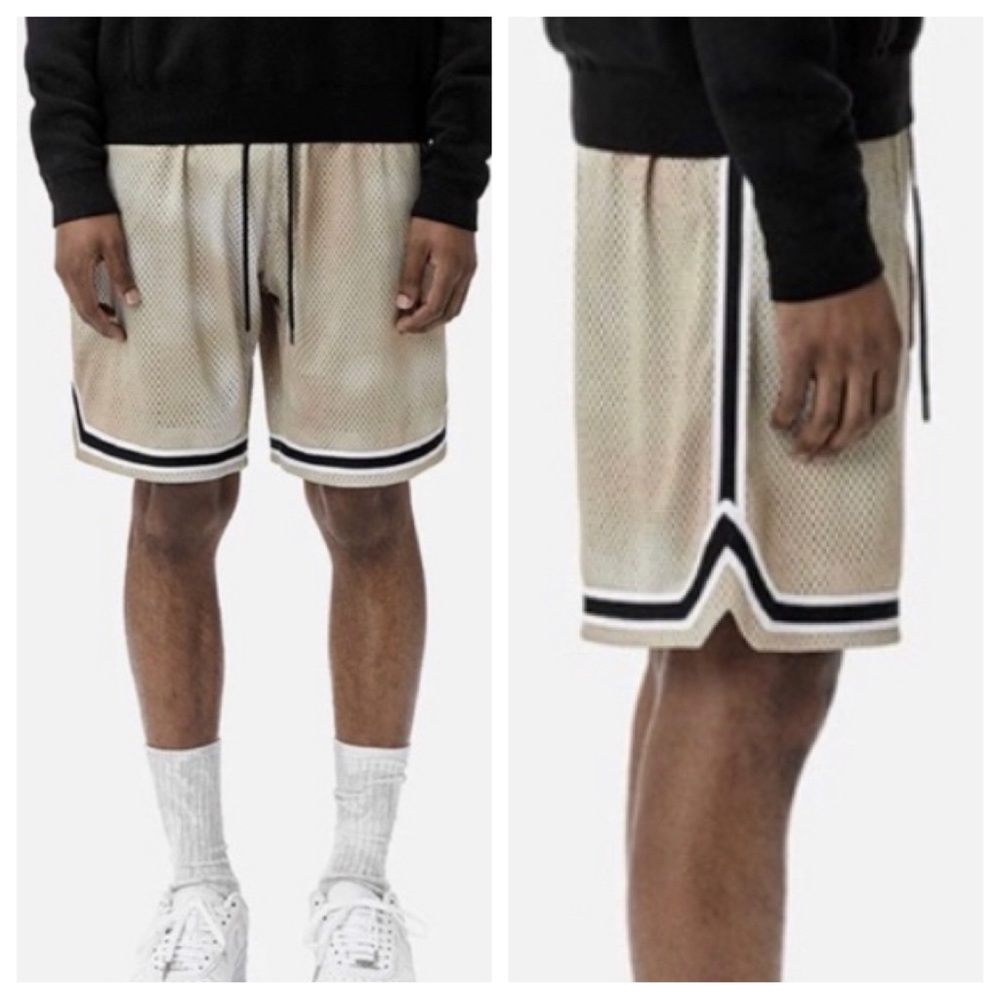 John Elliott Beige Mesh Athletic Shorts with Black Trim